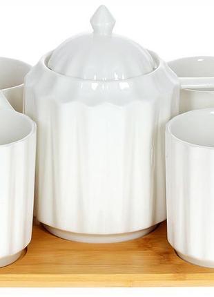Ku чайный набор nouvelle universal fit home на 4 персоны с чайником 900мл и кружками 300мл на бамбуков uni2l_k