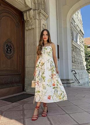 Ніжна лляна сукня міді у квітковий принт h&m linen blend, розмір l
