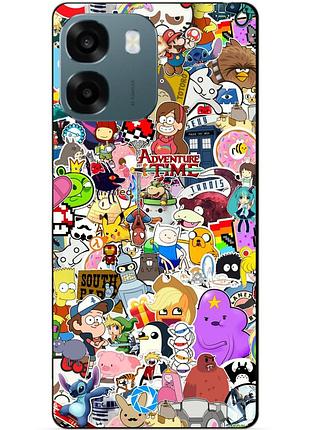 Силиконовый бампер чехол для oppo a6 с рисунком стикеры мультяшки гравити фолз футурама марио