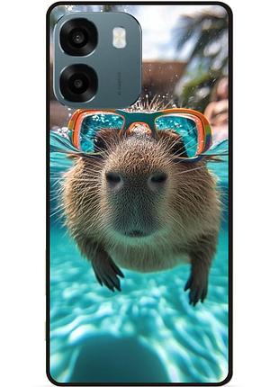 Силиконовый чехол бампер для oppo a6 с рисунком капибара
