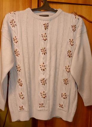 Теплый красивый свитер avant gard 3xl / 4xl с косами и вышивкой большой размер