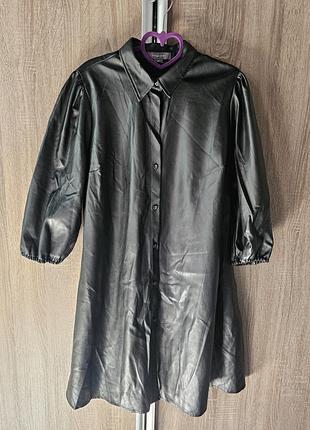 Плаття-сорочка primark, розмір 12 (uk) / 40, чорна екошкіра, оверсайз