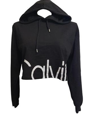 Жіноче худі calvin klein jeans чорне укорочене з логотипом, l–xl