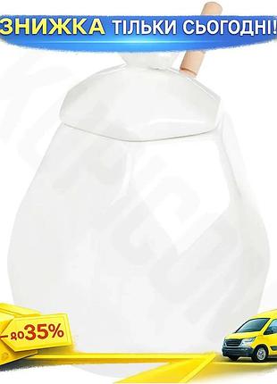 Ku медовница фарфоровая nouvelle universal fit home пчелка 450мл с бамбуковой ложкой для меда и варень uni2l_k