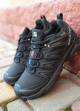 Зимние утепленные мужские кроссовки salomon speedcross pro gore-tex thinsulate black grey winter termo саломон черного с серым цветами термо