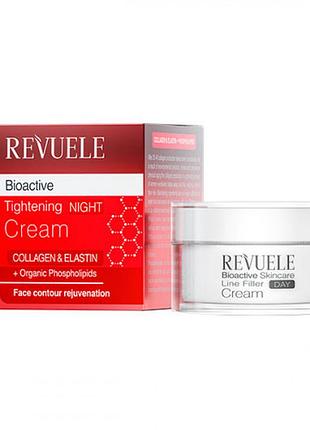 Нічний омолоджувальний крем для обличчя revuele bioactive collagen & elastin line filler, 50 мл