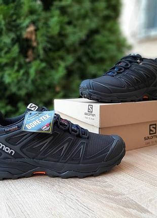 Зимние утепленные мужские кроссовки salomon speedcross pro gore-tex thinsulate black white winter termo саломон черного с белым цветов термо