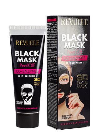 Маска для лица отшелушивающая revuele 3d facial peel off co-enzymes black mask с коэнзимом q10 80 мл