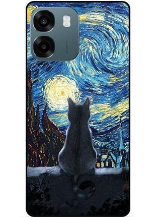 Силиконовый бампер чехол для oppo a6 с рисунком кошечка звездная ночь ван гог