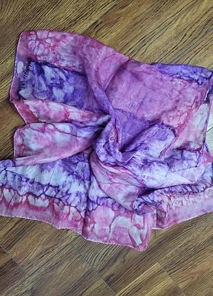 Шовковий шарф 100% натуральний шовк, батик tie-dye, 43×130 см
