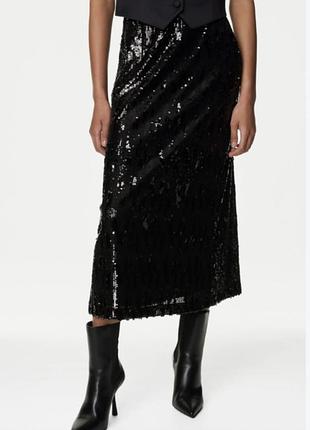 Жіноча чорна спідниця міді з пастками marks & spencer.