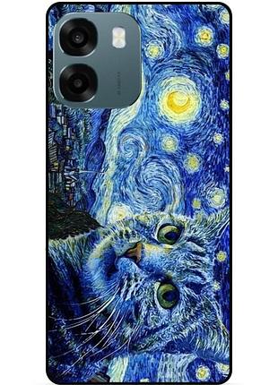 Силиконовый бампер чехол для oppo a6 с рисунком кошечка звездная ночь