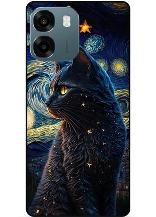 Силиконовый бампер чехол для oppo a6 с рисунком кошечка ван гог звездная ночь