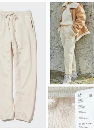 Uniqlo женские белые светлые брюки спортивные джоггеры оверсайз хлопок,размер s/м