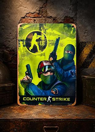 Металлическая винтажная табличка "counter-strike 1.6 / кс 1.6 / гейминг", арт постер, 14х20 см