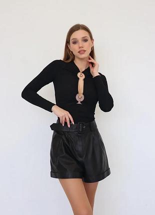Жіночі шкіряні шорти shein чорні з поясом, s