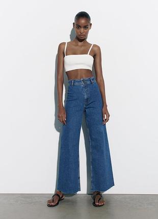 Zara the marine straight jeans⁠ широкі джинси палаццо з високою посадкою та необробленим низом розмір 38, 6