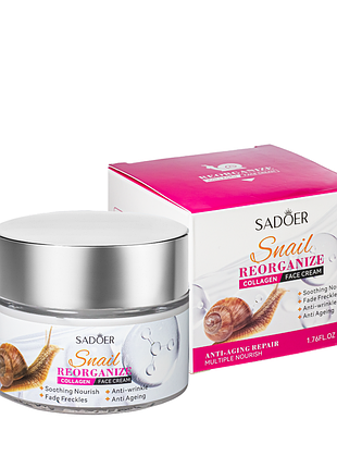 Антивозрастной крем для лица sadoer snail collagen reorganizing с муцином улитки 50 г