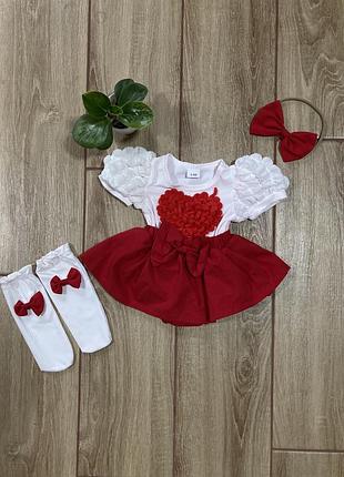 🧸 святковий набір для фотосесії, для дівчинки, боді - сукня + гетри + повʼязка на голівку