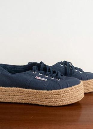 Superga кеды тёмно-синие плотный дышащий текстиль (канвас) подошва джутовое плетение размер 38
