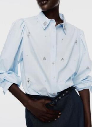 Zara поплінова сорочка, прикрашена стразами і декоративним камінням