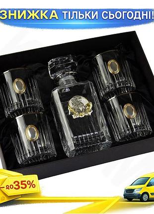 Ku набор для виски universal fit boss crystal генеральский графин и 4 бокала декорированы золотом и се uni2l_k