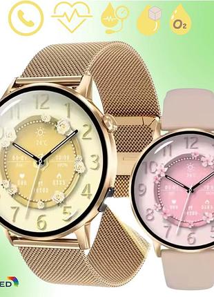 Смарт годинник жіночі lemfo g34 gold (розмова, тонометр, hrv, пульсоксиметр) amoled екран