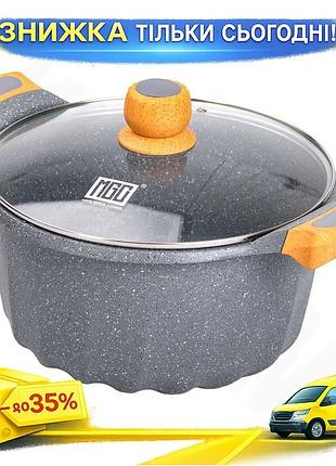 Ku алюминиевая кастрюля с universal fit крышкой 28 см 8 л антипригарная для газовых электрических плит uni2l_k