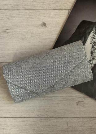 Женская сумка прямоугольная блестящая, конверт-клатч 20*11см серебристая (3244)