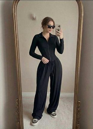 Костюм корсетный рубчик черный 5