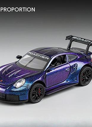 Модель автомобиля porsche 911 gt3 rs 1:32 — фиолетовая металлическая машинка с блёстками, светом и звуком