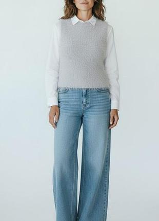 Жіночий в'язаний жилет zara пухнастий сірий, s