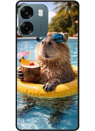 Силиконовый бампер чехол для oppo a6 с рисунком капибара