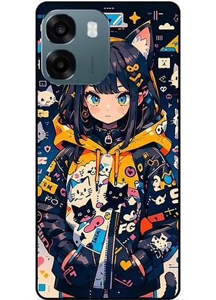 Силиконовый бампер чехол для oppo a6 с рисунком котики аниме