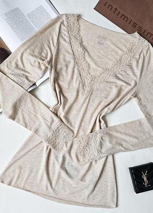 Лонгслив с кашемиром отделан кружевом intimissimi ultralight con cashemere