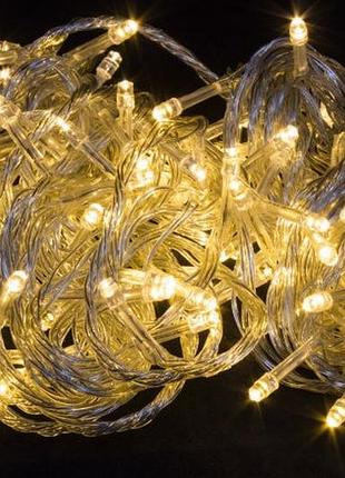 Светодиодная гирлянда 100 led прозрачный провод теплый белый