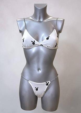 Новый комплект белья playboy с вставками из цепочек