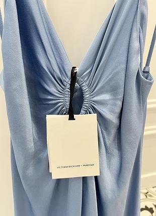 Довга жіноча сукня victoria beckham x mango блакитна, розмір xs, преміум сатин