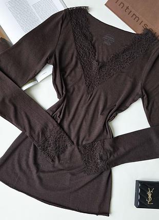Лонгслів з кашеміром оздоблений мереживом intimissimi ultralight con cashemere