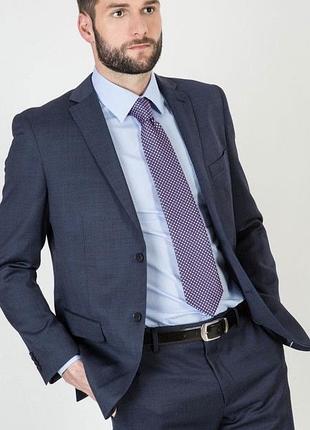Класичний чоловічий синьо-сірий однобортний піджак  бренду next із високоякісної вовняної тканини