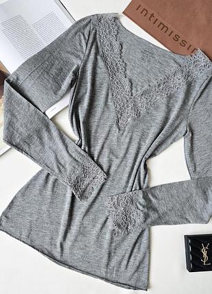 Лонгслів з кашеміром оздоблений мереживом intimissimi ultralight con cashemere