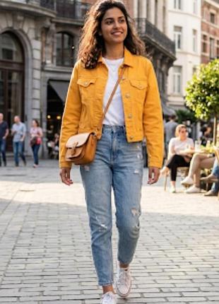 Яскрава укорочена джинсовка topshop (eur 40 / l / m) | жовта джинсова куртка