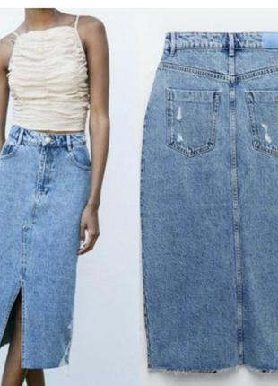 Джинсова демі спідниця до середини листки h&m