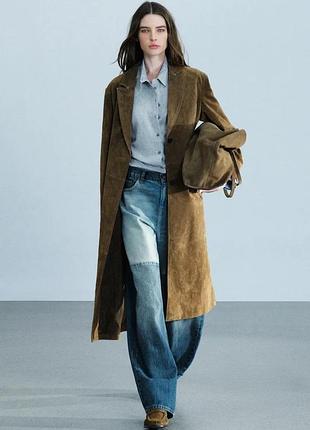 Длинное пальто из 100% кожи zw collection