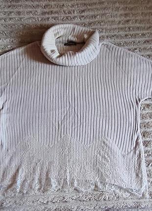 Джемпер оверсайз класса люкс с кружевом цвет айвори laura ashley