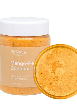 Скраб для лица и тела top beauty mango peach с ароматом манго персик и кокосовым маслом 250 мл