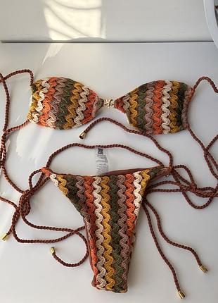 Трендовий в’язаний купальник шторка в стилі кроше / міссоні (missoni style)