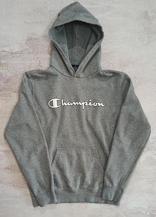 Худи champion оригинал размер m на флисе темно-серое (графитовое) с белым логотипом