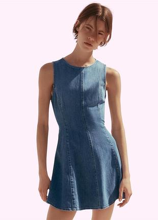 Сукня коротка джинсова бавовняна розкльошена zara m синя