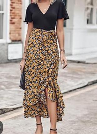Спідниця міді з квітковим принтом від "finest fashion"